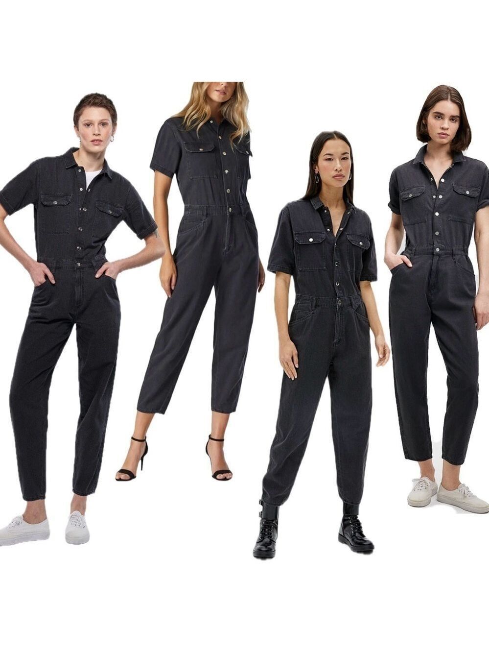 Mavi Gold Doria denim jumpsuit dark gray short sleeve button front Sz M